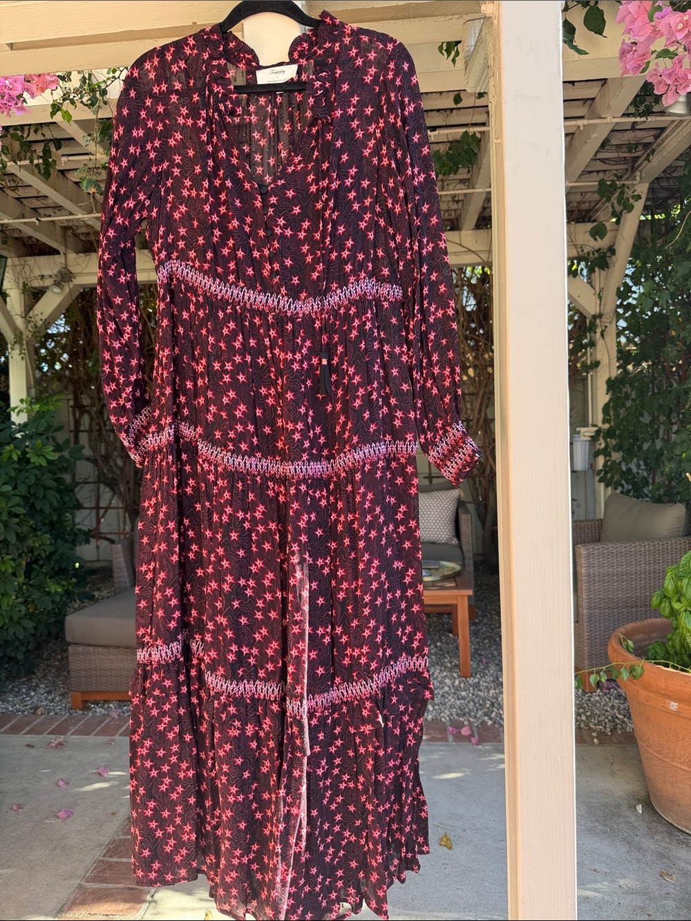 Temperley London x Anthropologie Star Print Long Sleeve Maxi Dress-Black & Pink